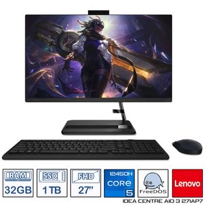 Computador All In One LENOVO IdeaCentre AIO 3 27 Pulgadas 27IAP7 - Intel Core i5 - RAM 32GB - Disco SSD 1TB - Negro