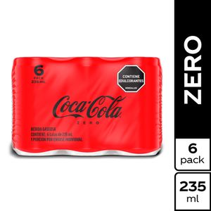 Gaseosa Coca Cola Zero 235 Ml X6 Unds