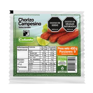 Chorizo Campesino Colanta 450 G X9 Unds