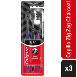 Cepillo de Dientes Suave Colgate Zig Zag Carbón X3 Unds