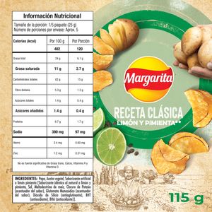 Pasaboca Papa Margarita Receta Clásica Limón & Pimienta 115 G