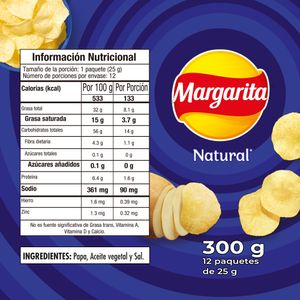Snack Papas Margarita Natural 25 Gr Pack X12 Unds