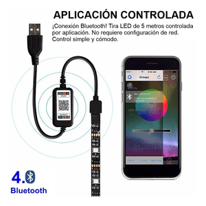 Cinta De Luz LED RGB 5 Metros Con App Bluetooth USB