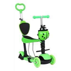 Patineta Monopatín Scooter 5 En 1 Luz Led Musical Mariquita Verde
