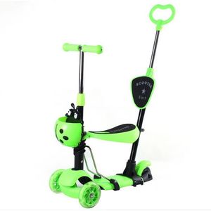 Patineta Monopatín Scooter 5 En 1 Luz Led Musical Mariquita Verde