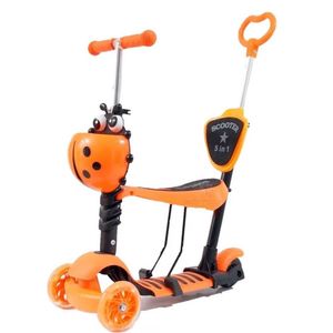 Patineta Monopatín Scooter 5 En 1 Luz Led Musical Mariquita Naranja
