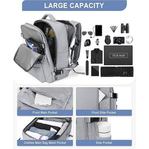 Mochila Viaje Gran Capacidad Aeropuerto Explandible Gris