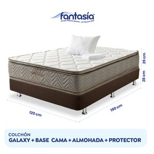 Combo Colchón Fantasía Galaxy 120 x 190 Cm + Basecama Lino Café + Almohada Económica + Protector