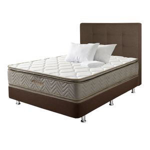 Combo Colchón Galaxy 140x190+Basecama Lino Café + Espaldar Boston Lino Café+ 2 Almohadas + Protector