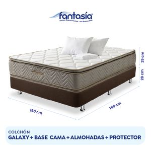 Combo Colchón Fantasía Galaxy 160 x 190 Cm + Basecama Lino Café + Almohada Económica + Protector