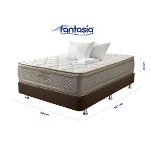 Combo Colchón Fantasía Optims 160 x 190 Cm + Basecama Lino Café + Almohada Económica + Protector