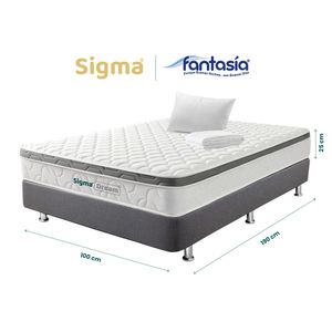 Combo Sigma Dream 100 x 190 + Somier Pluss M2 Lino Gris 100 x 190 + Almohada Fantasía Económica