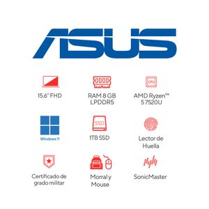 Computador Portátil Asus Vivobook Go 15,6 Pulgadas AMD Ryzen 5 1 TB SSD 8 GB RAM 15-E1504FA-NJ1152W + Morral y Mouse