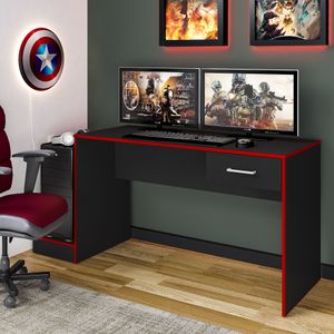 Escritorio mesa de computador Gamer en MDP 160cm Negro con Rojo