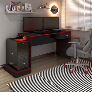 Escritorio mesa de computador Gamer en MDP 160cm Negro con Rojo