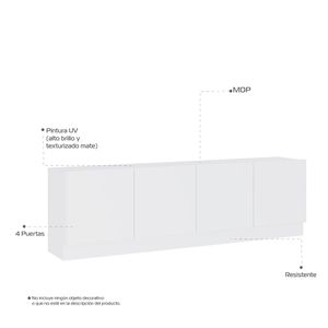 Mueble para TV 70" Mind en MDP 4 puertas Blanco
