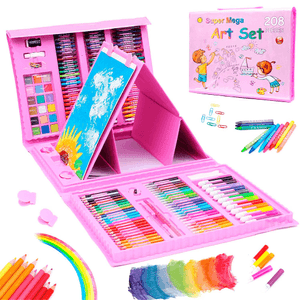 Set De Arte Niños Maleta 208 Piezas Dibujo Creativo Infantil Color Rosa