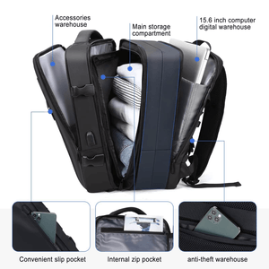 Morral Viaje Maleta De Mano -Impermeable Expandible Usb-Gris