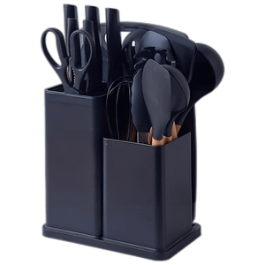 Set Utensilios Cocina En Silicona Y Juegos De Cuchillos 19pc-Negro