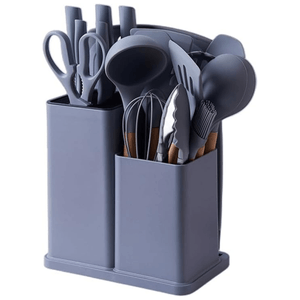 Set Utensilios Cocina En Silicona Y Juegos De Cuchillos 19pc-Gris