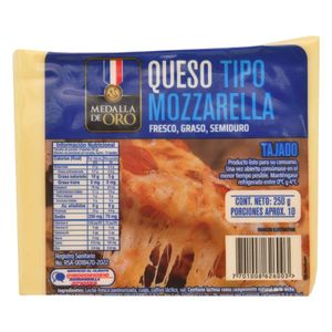 Queso Medalla de Oro Mozzarella Tajado 250 G
