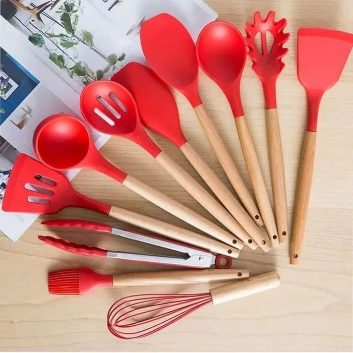 Aprovecha Set 12 Utensilios Cocina Silicona Rojo - Olímpica