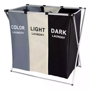 Organizador De Ropa Sucia Con 3 Compartimientos Color Neutro Liso