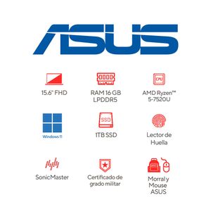 Portátil ASUS Vivobook Go 15" E1504FA-NJ1092W AMD Ryzen 5 16GB 1TB + Morral Y Mouse