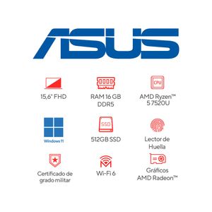 Portátil ASUS Vivobook Go 15" E1504FA-NJ552W AMD Ryzen 5 16GB 512GB / Lector de Huellas