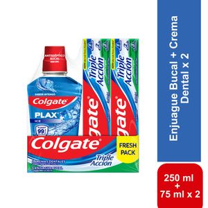 Enjuague Bucal Colgate Plax Ice 250 Ml + Crema Dental Colgate Triple Acción 75 Ml X2 Unds