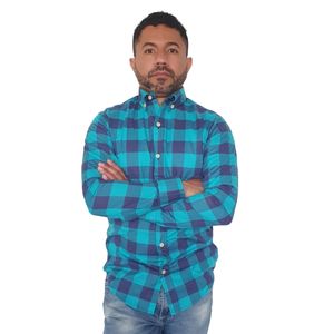 Camisa Para Hombre GO Canadá En Algodón Manga Larga Cuadros Azul Turquesa