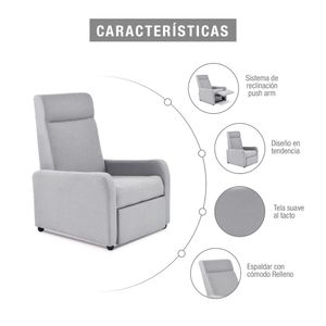 Reclinable  Elite Living Push Praxis 95x70x90 Tela Gris Claro