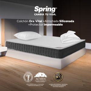 Combo Colchón Doble Spring Ortorelax Blanco 140 x 190 x 30 cm + Almohadas Siliconada y Protector