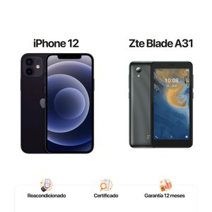 Celular Reacondicionado iPhone 12 256Gb Negro + Android gama baja