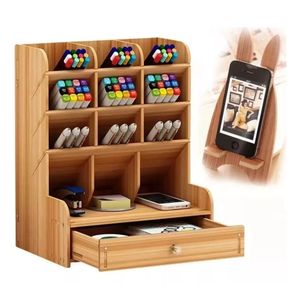 Organizador De Escritorio De Madera Con Cajonera Y Soporte