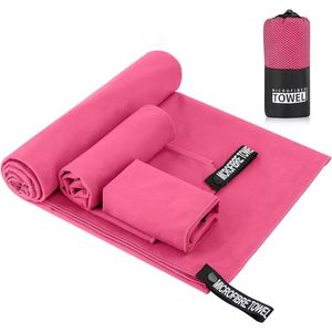 Toalla Microfibra Deportiva Set De 3 Rosa (40x40 + 80x40 + 155x85) ONE PIXEL