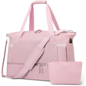 Bolso Maleta Mulifuncion Gym Viajes Para Dama 2 Piezas Rosa