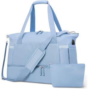 Bolso Maleta Mulifuncion Gym Viajes Para Dama 2 Piezas Azul