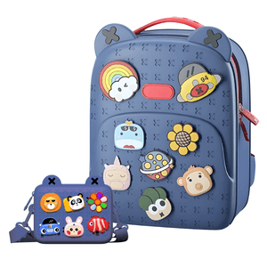 Combo Morral Escolar Infantil Dibujos Animados + Cartuchera-Azul