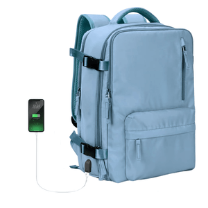 Morral De Viaje Maleta De Mano Usb Espaciosa Plegable-Azul