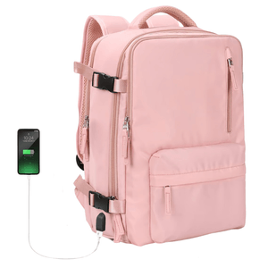 Morral De Viaje Maleta De Mano Usb Espaciosa Plegable-Rosa