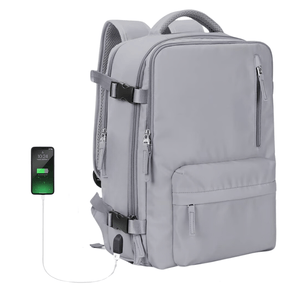 Morral de Viaje Maleta de Mano USB Espaciosa Plegable-Gris