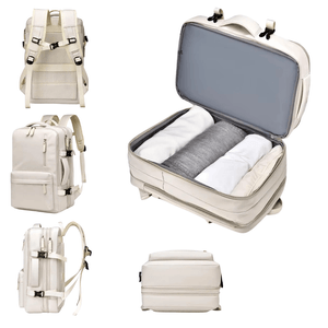 Morral de Viaje Maleta de Mano USB Espaciosa Plegable-Beige
