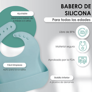 Set Vajilla En Silicona Para Bebe Cubiertos 5 Piezas Sin BPA - Verde