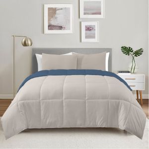 Combo Edredón Cover Bicolor Azul Oscuro | Gris Claro | 8 piezas