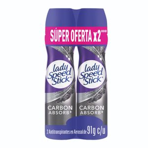 Desodorante Lady Speed Stick Mujer Carbón Absorb Aerosol  91G X2 Unds