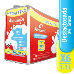 Leche Alquería Uht Descremada Deslactosada 1 Lt X6 Unds