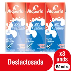 Leche Alquería Uht Deslactosada 180 Ml X3 Unds