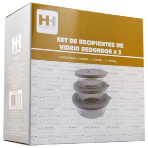 Set Recip H&H X3 Redond Vidrio Am03M029
