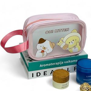 Cosmetiquera Yoyoso Transparente Pequeña 2 Gatos Rosado